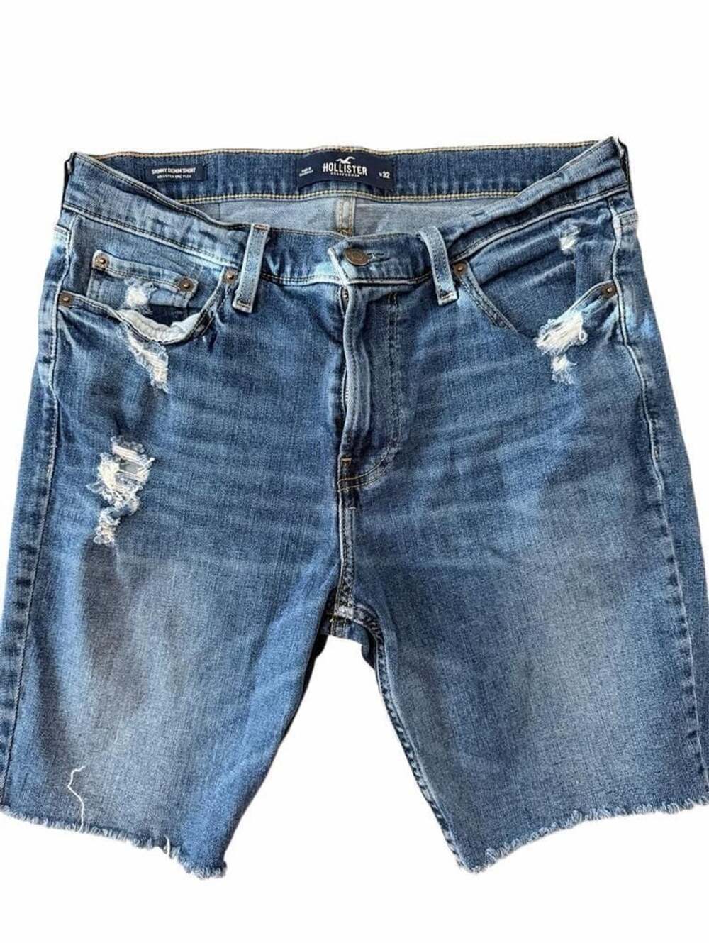 Hollister Epic Flex Skinny Denim Shorts Distressed Medium Wash Size 32